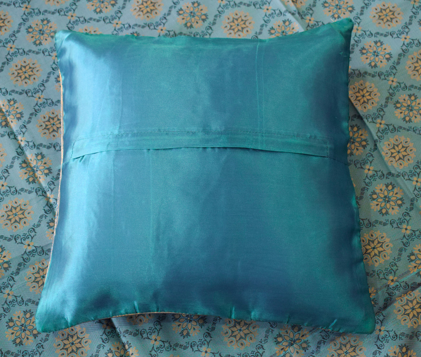 Banarasi Bed Cover Set Indian Ethnic Traditional Silk Woven Resham Brocade Blue
