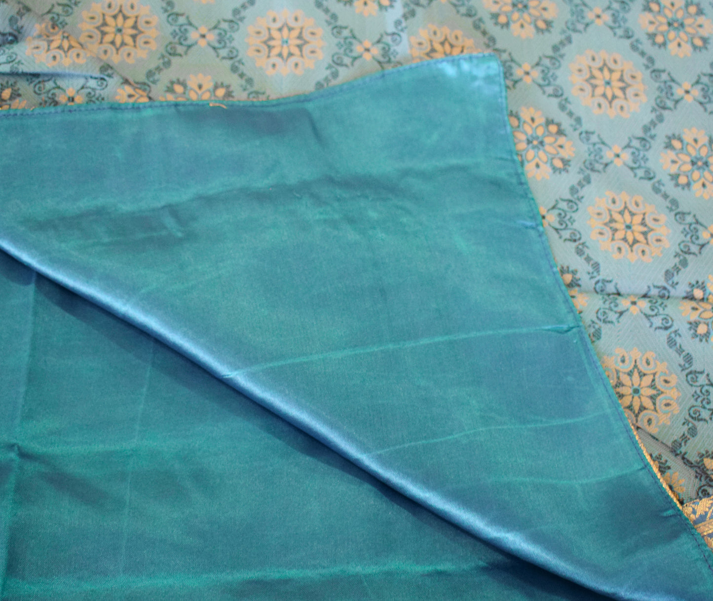 Banarasi Bed Cover Set Indian Ethnic Traditional Silk Woven Resham Brocade Blue