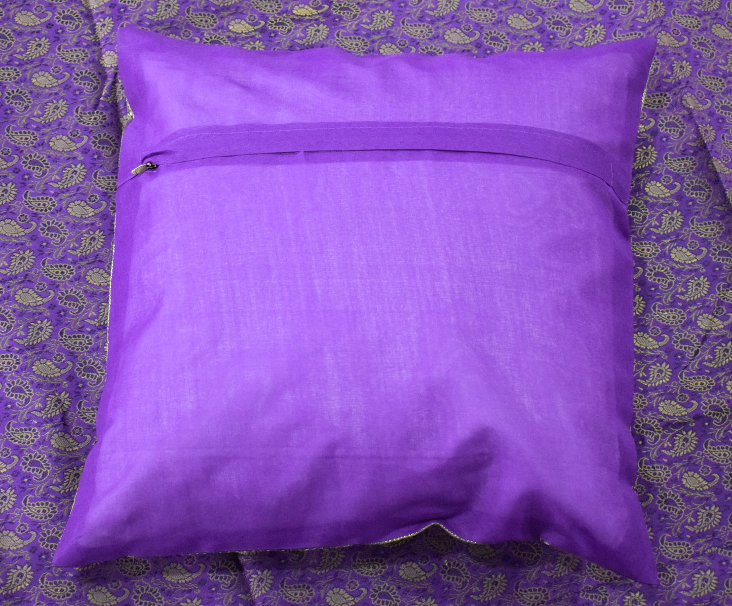 Banarasi Bed Cover Set Indian Ethnic Traditional Woven Resham Brocade Purple