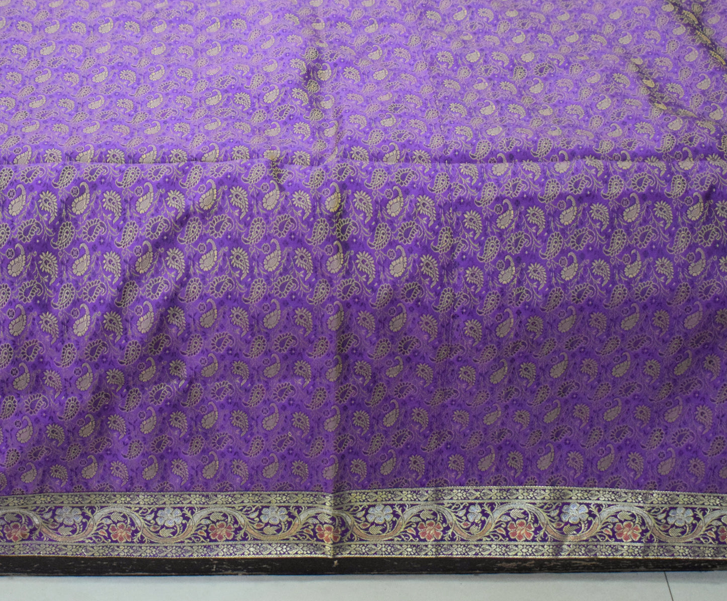 Banarasi Bed Cover Set Indian Ethnic Traditional Woven Resham Brocade Purple