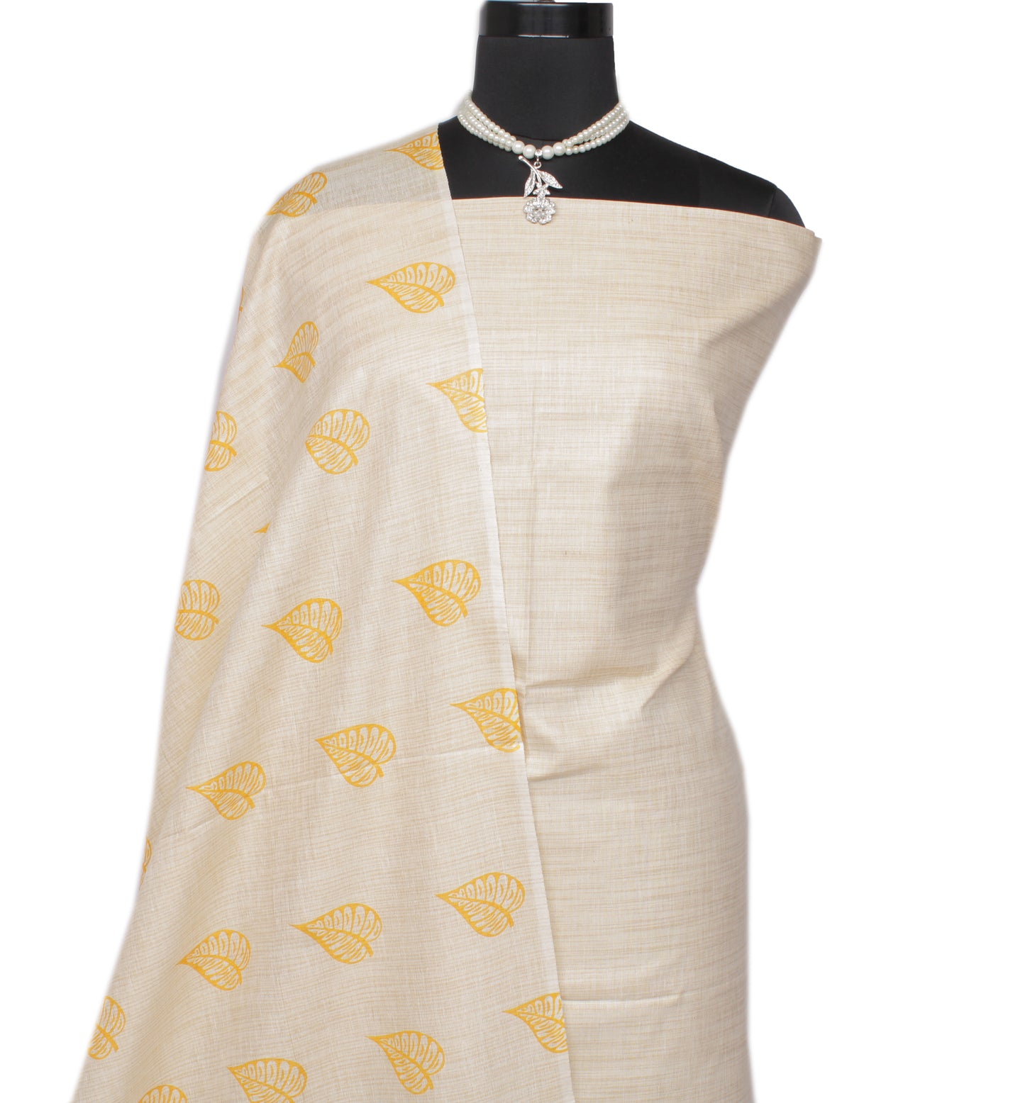 Khadi Cotton Silk Cream Dress Material Printed Bhagalpuri Salwar Kameez Dupatta