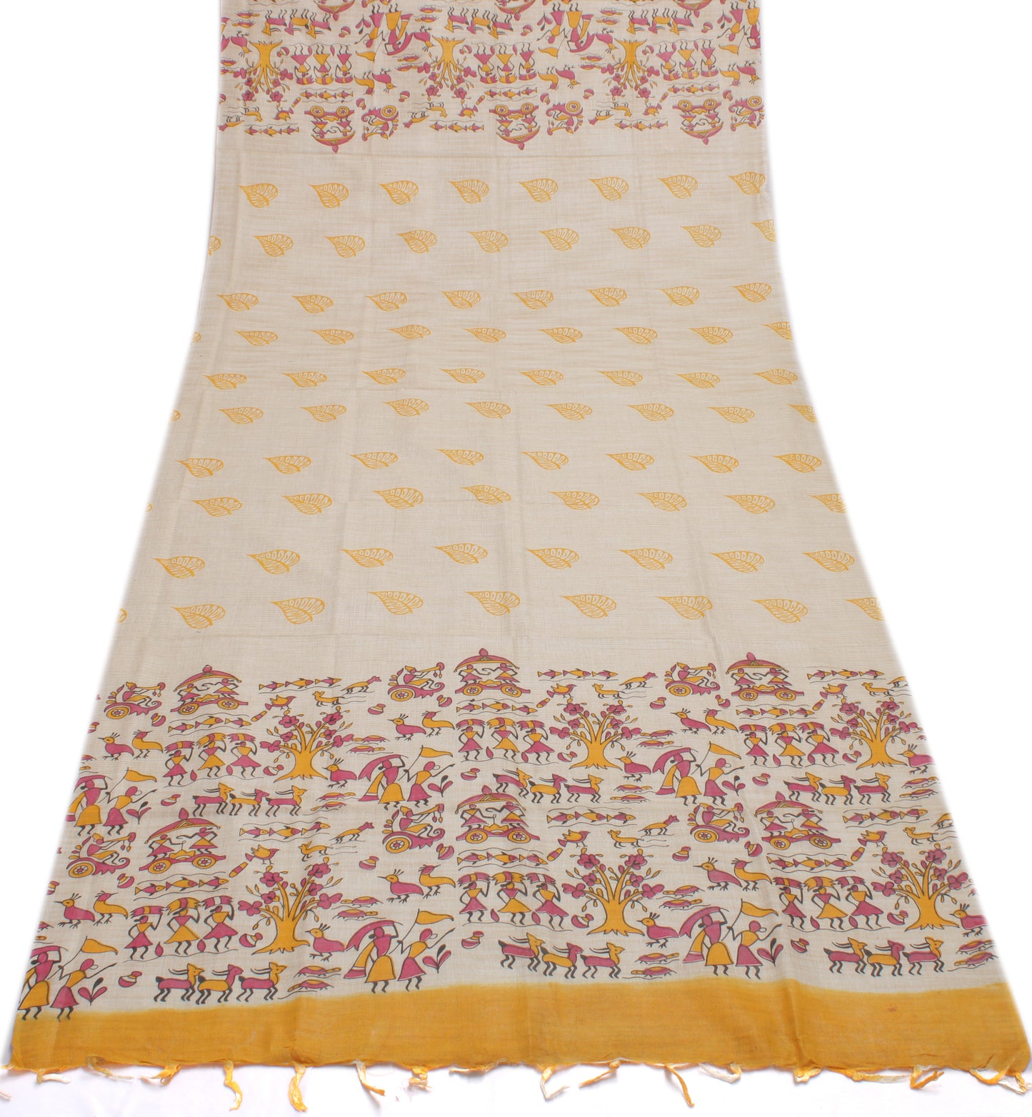 Khadi Cotton Silk Cream Dress Material Printed Bhagalpuri Salwar Kameez Dupatta