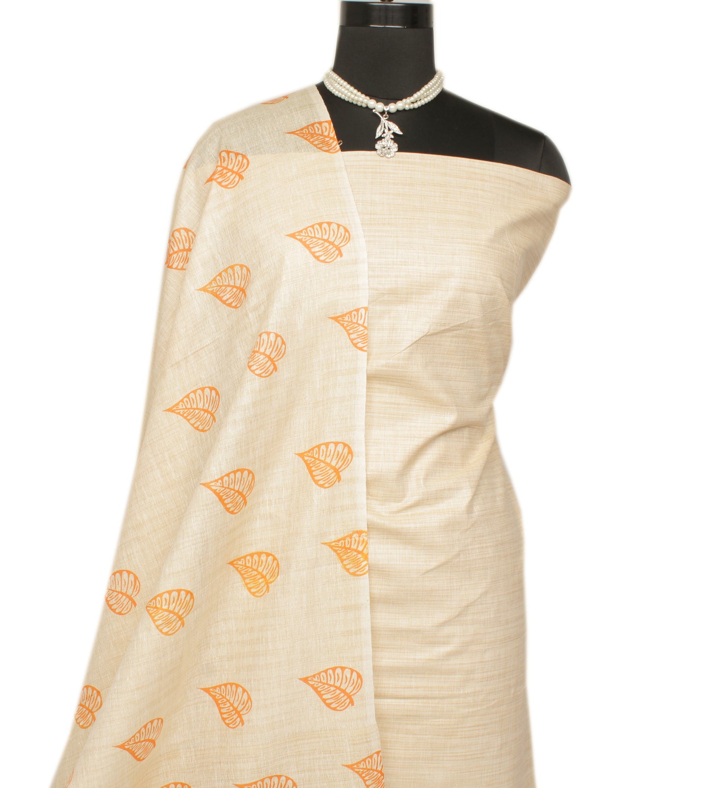Khadi Cotton Silk Cream Dress Material Printed Bhagalpuri Salwar Kameez Dupatta
