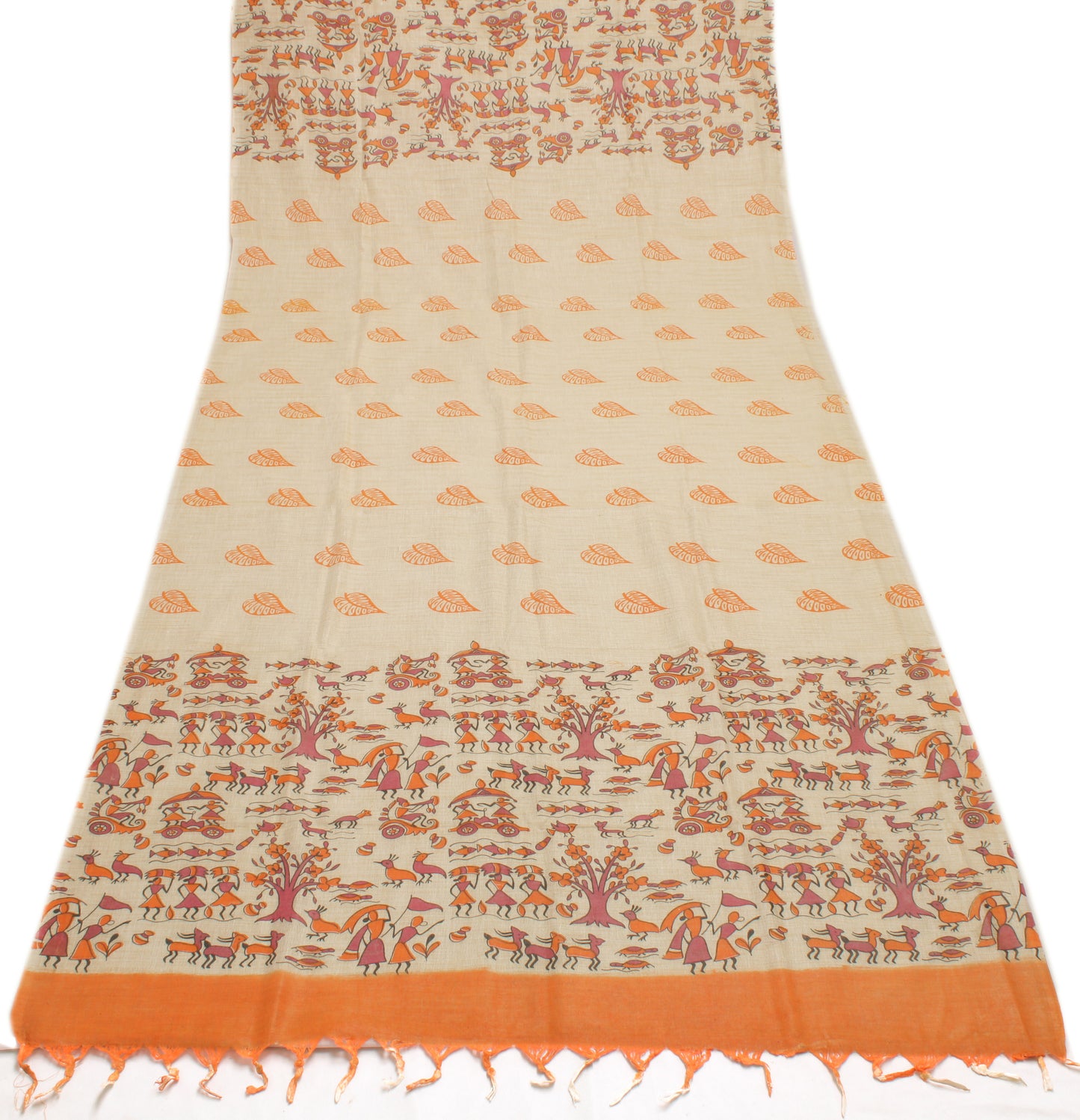 Khadi Cotton Silk Cream Dress Material Printed Bhagalpuri Salwar Kameez Dupatta