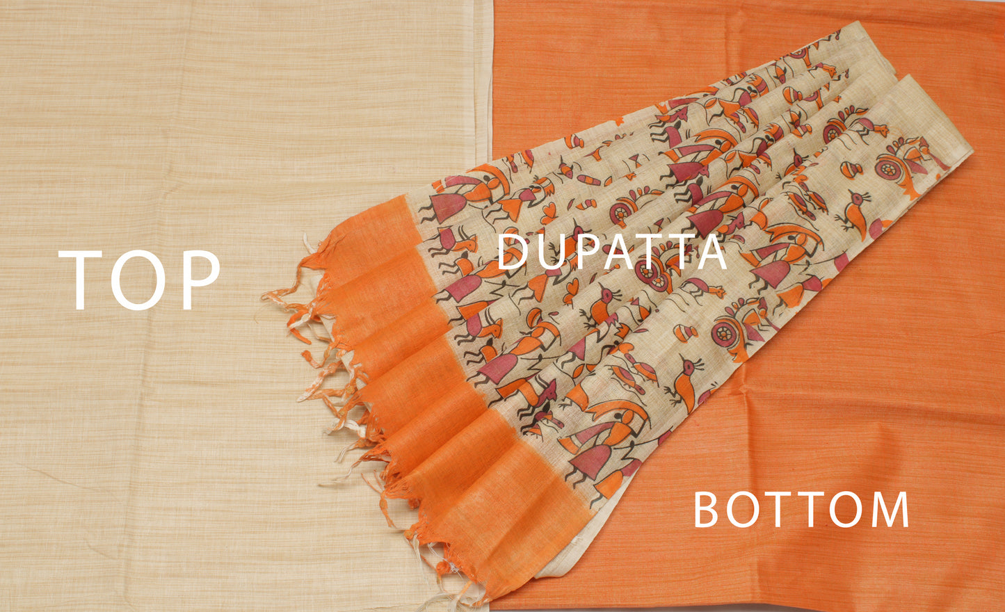 Khadi Cotton Silk Cream Dress Material Printed Bhagalpuri Salwar Kameez Dupatta