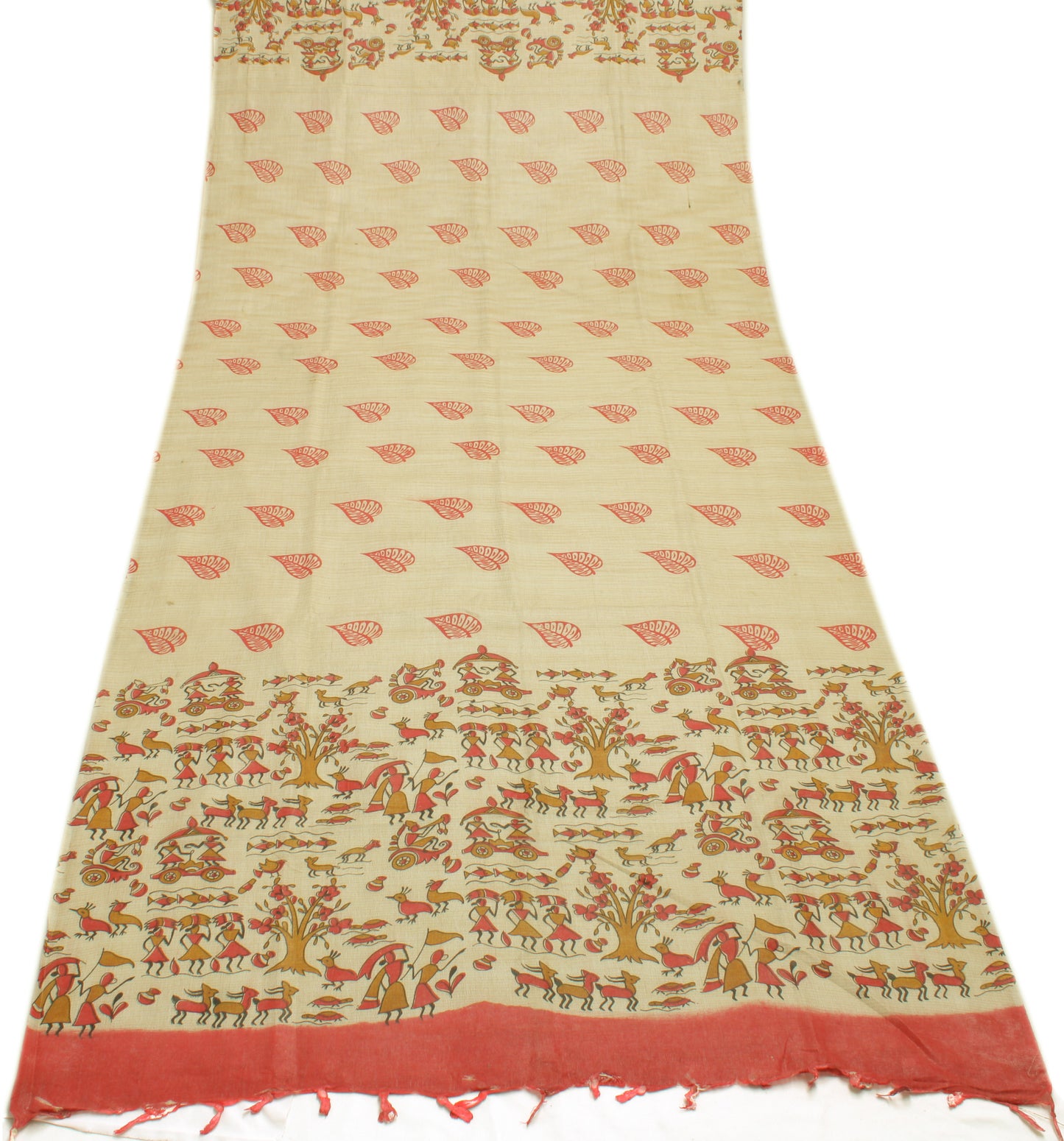 Khadi Cotton Silk Cream Dress Material Printed Bhagalpuri Salwar Kameez Dupatta