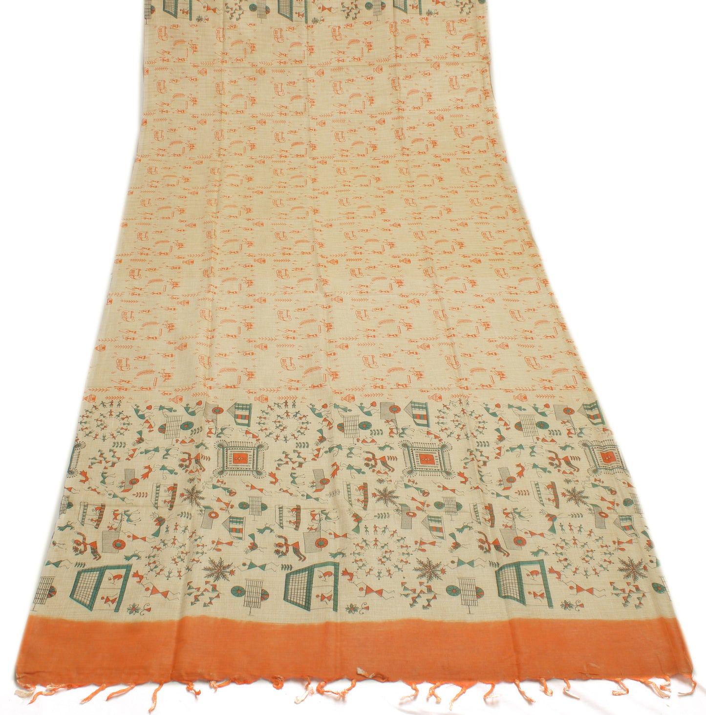Khadi Cotton Silk Cream Dress Material Printed Bhagalpuri Salwar Kameez Dupatta