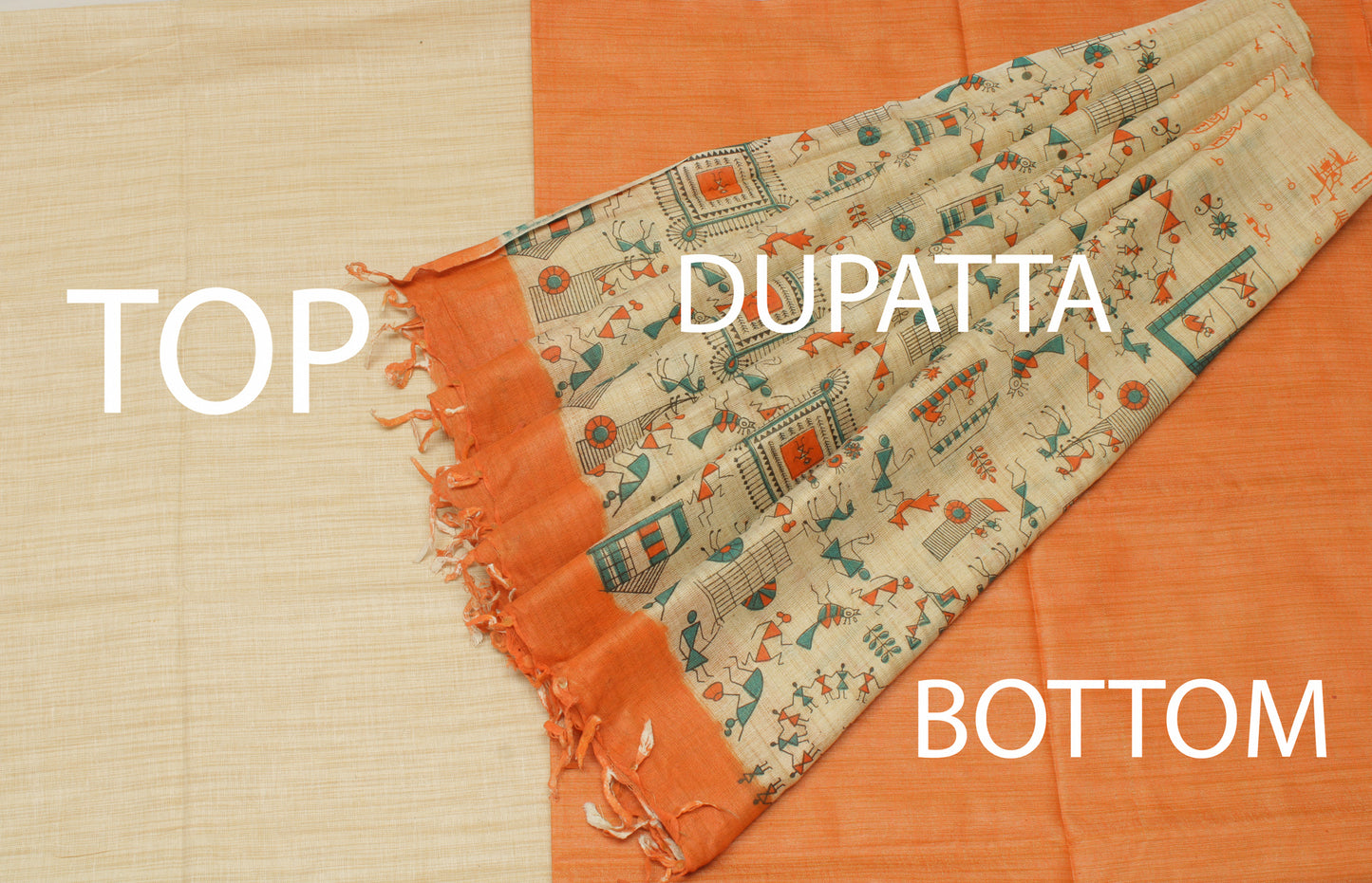 Khadi Cotton Silk Cream Dress Material Printed Bhagalpuri Salwar Kameez Dupatta