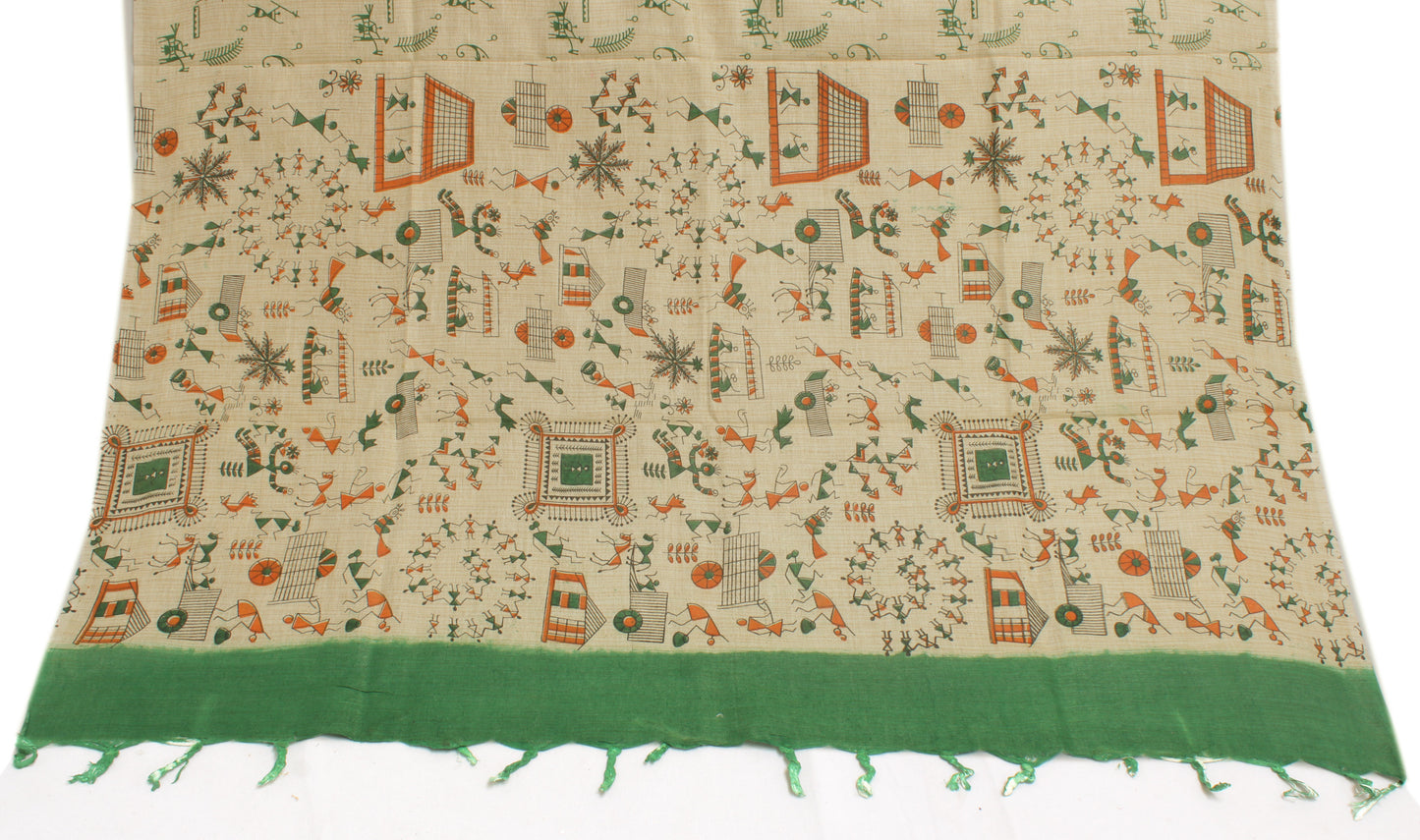 Khadi Cotton Silk Cream Dress Material Printed Bhagalpuri Salwar Kameez Dupatta