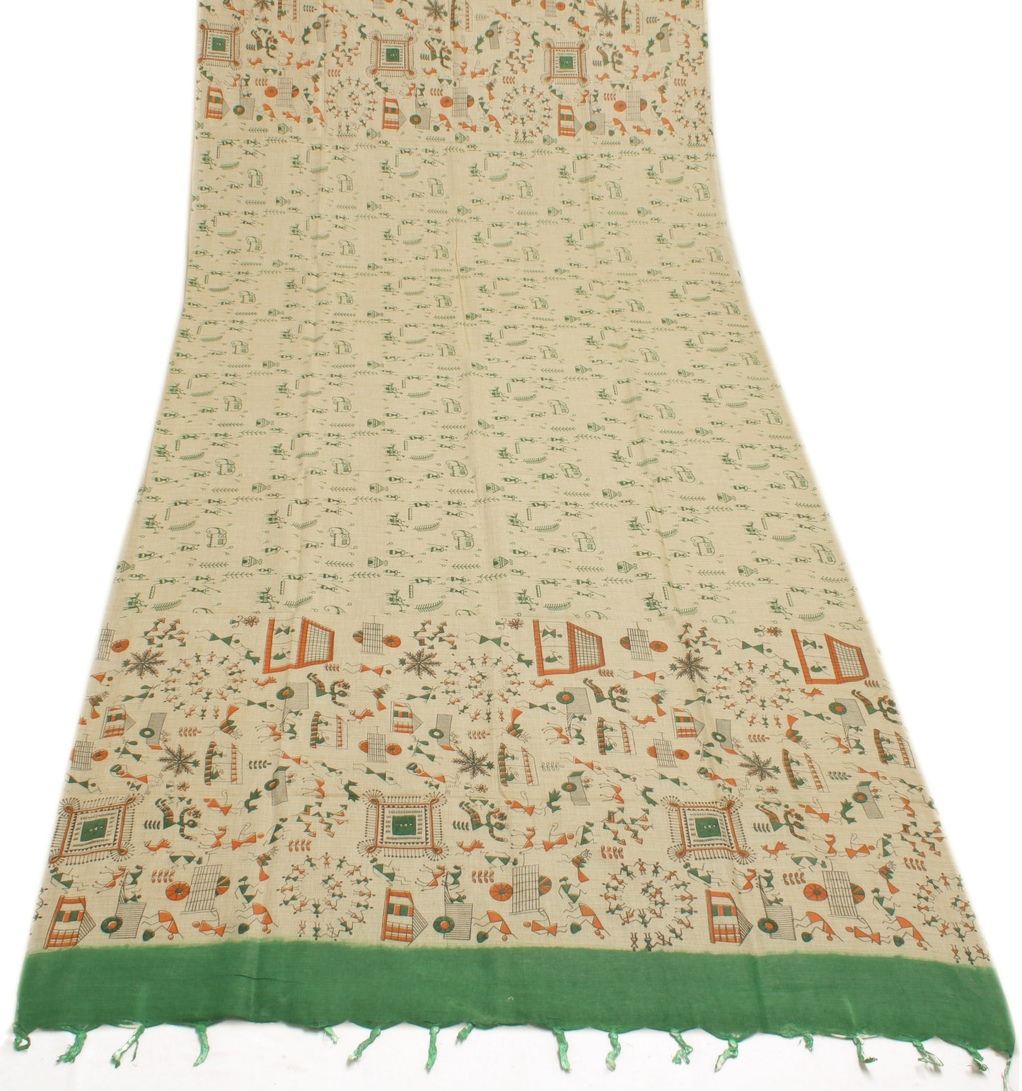 Khadi Cotton Silk Cream Dress Material Printed Bhagalpuri Salwar Kameez Dupatta