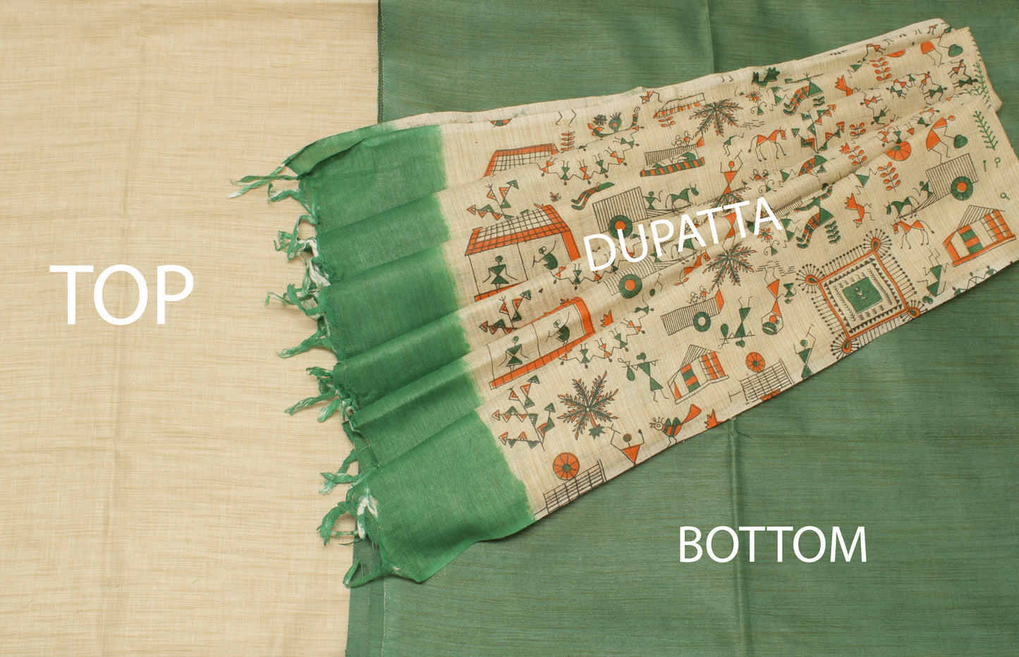 Khadi Cotton Silk Cream Dress Material Printed Bhagalpuri Salwar Kameez Dupatta