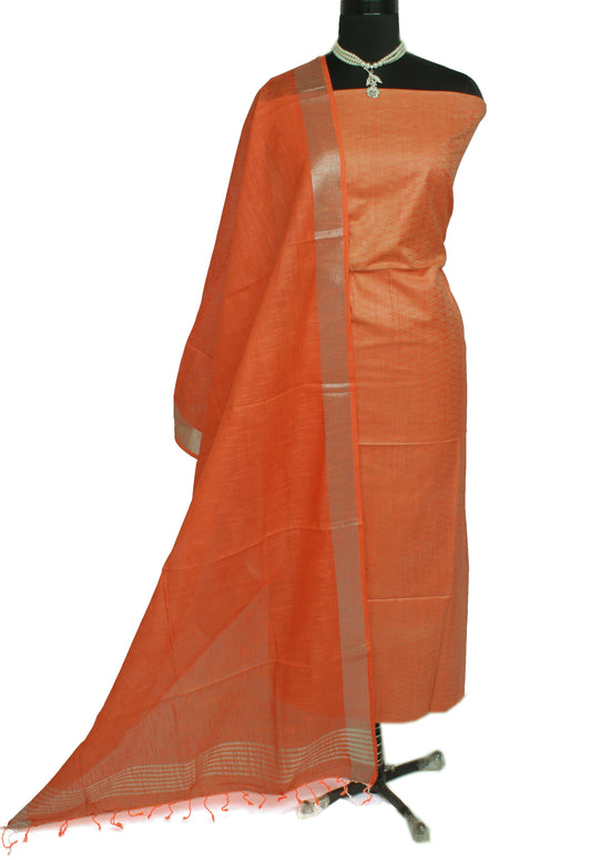 Cotton Silk Peach Dress Material Woven Bhagalpuri Salwar Kameez Dupatta Set