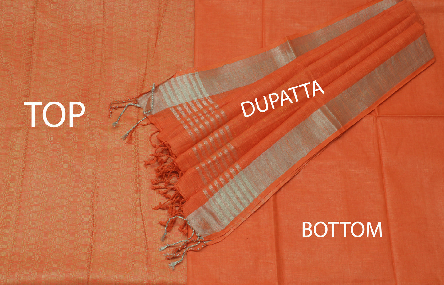 Cotton Silk Peach Dress Material Woven Bhagalpuri Salwar Kameez Dupatta Set