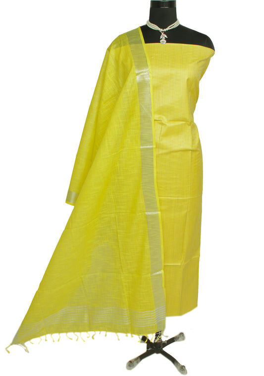 Cotton Silk Lemon Dress Material Woven Bhagalpuri Salwar Kameez Dupatta Set