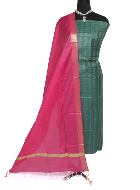 Pure Cotton Silk Teal Dress Material Woven Bhagalpuri Salwar Kameez Dupatta