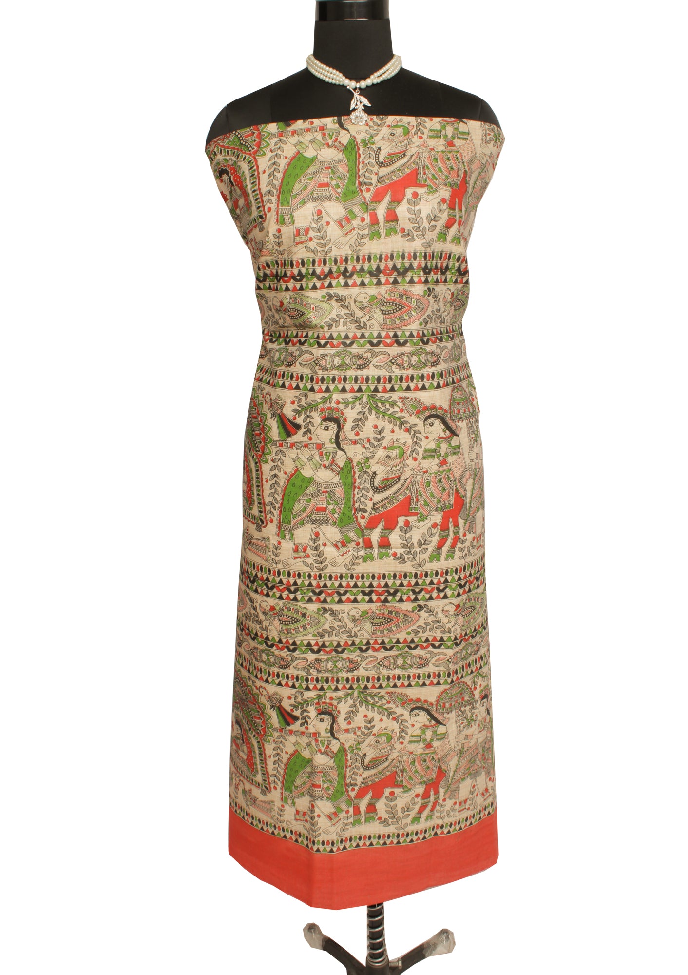 Pure Cotton Cream Dress Material Woven Printed Bhagalpuri Salwar Kameez Dupatta