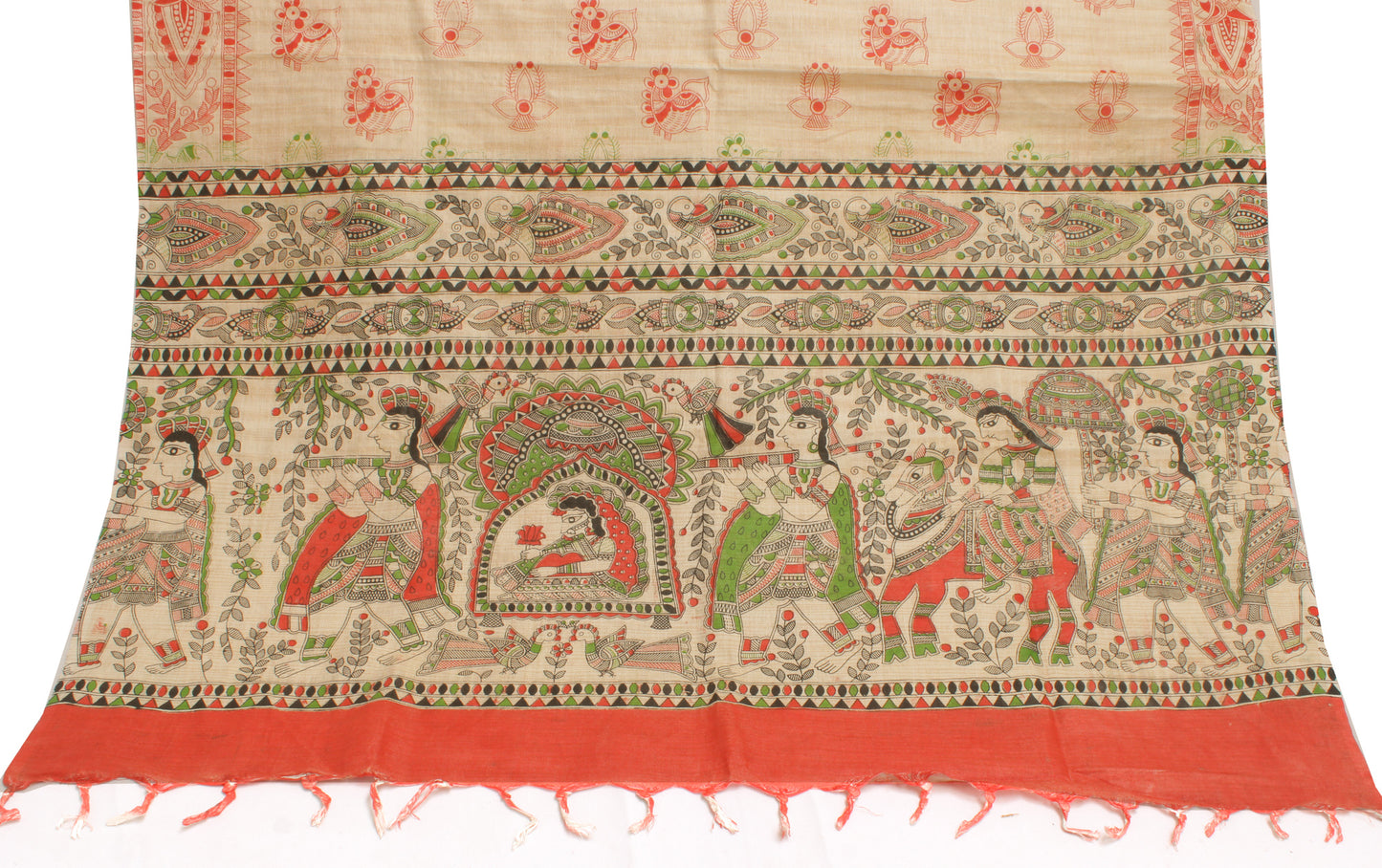 Pure Cotton Cream Dress Material Woven Printed Bhagalpuri Salwar Kameez Dupatta