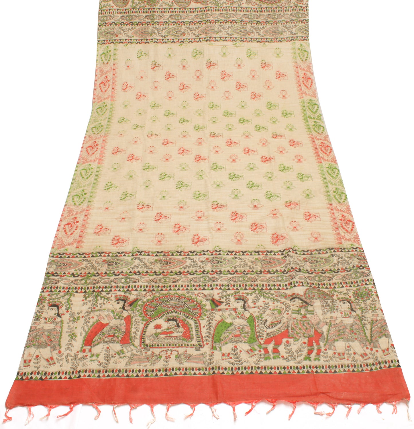 Pure Cotton Cream Dress Material Woven Printed Bhagalpuri Salwar Kameez Dupatta