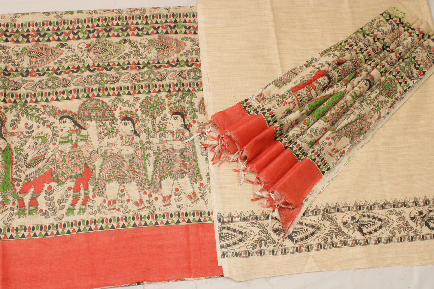 Pure Cotton Cream Dress Material Woven Printed Bhagalpuri Salwar Kameez Dupatta