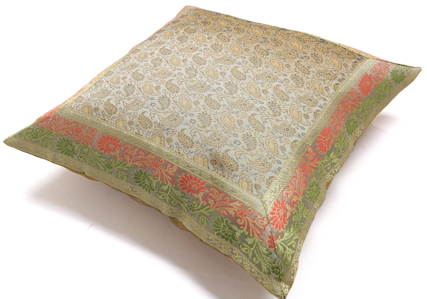 16x16 Inch Indian Woven Zari Brocade Banarasi Silk Paisley Cushion Covers