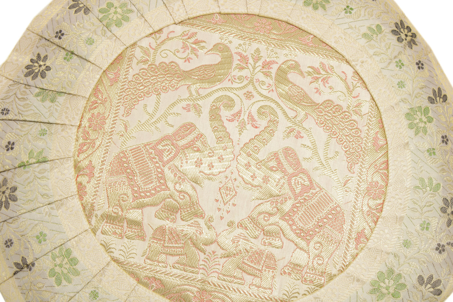 16x16 Inch Indian Woven Zari Brocade Banarasi Silk Cushion Elephant Cover White