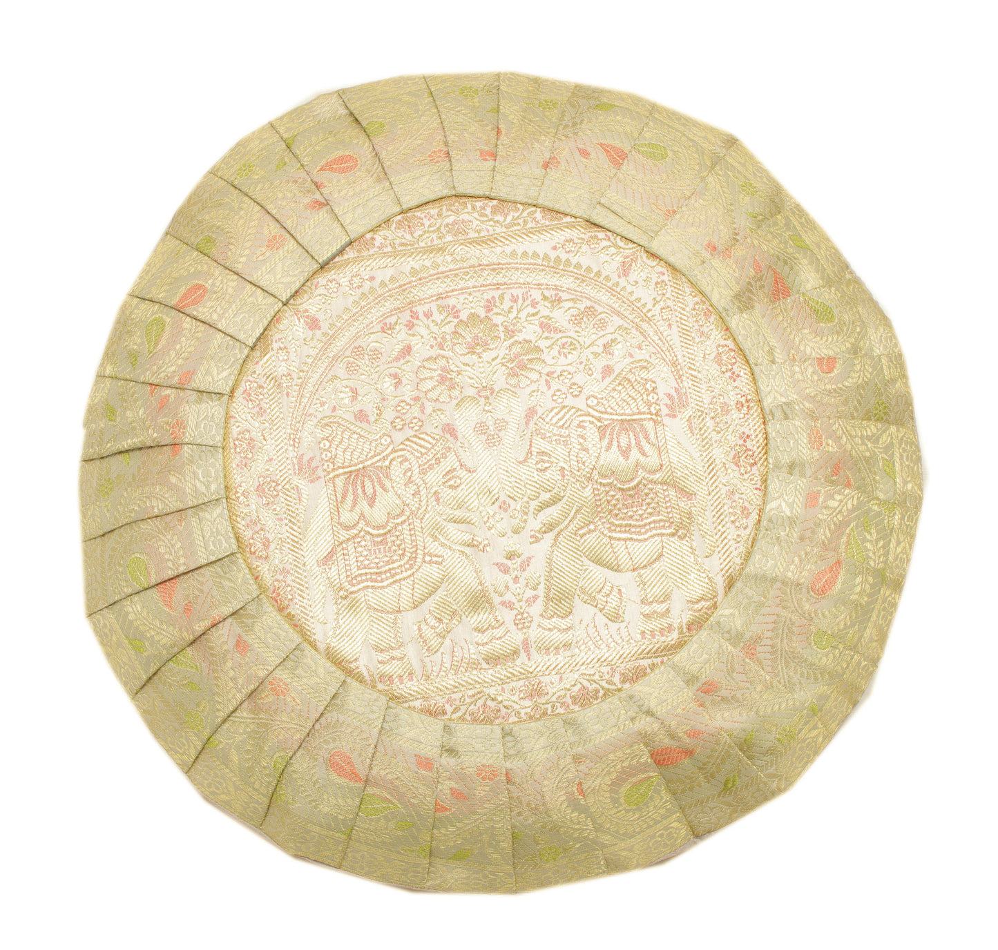 16x16 Inch Indian Woven Zari Brocade Banarasi Silk Cushion Elephant Cover White