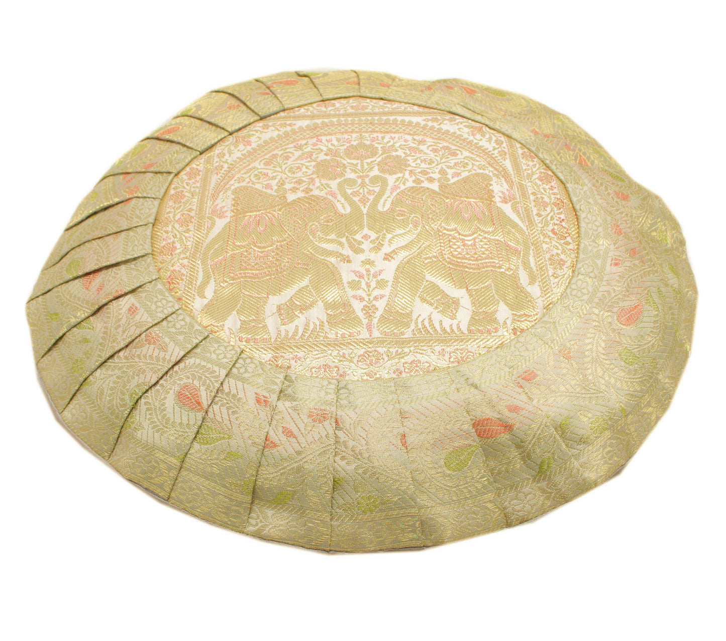 16x16 Inch Indian Woven Zari Brocade Banarasi Silk Cushion Elephant Cover White
