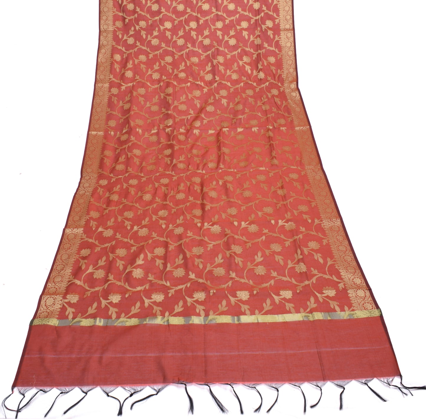 Rust Banarasi Dupatta Indian Art Silk Woven Resham Brocade Long Stole Scarves