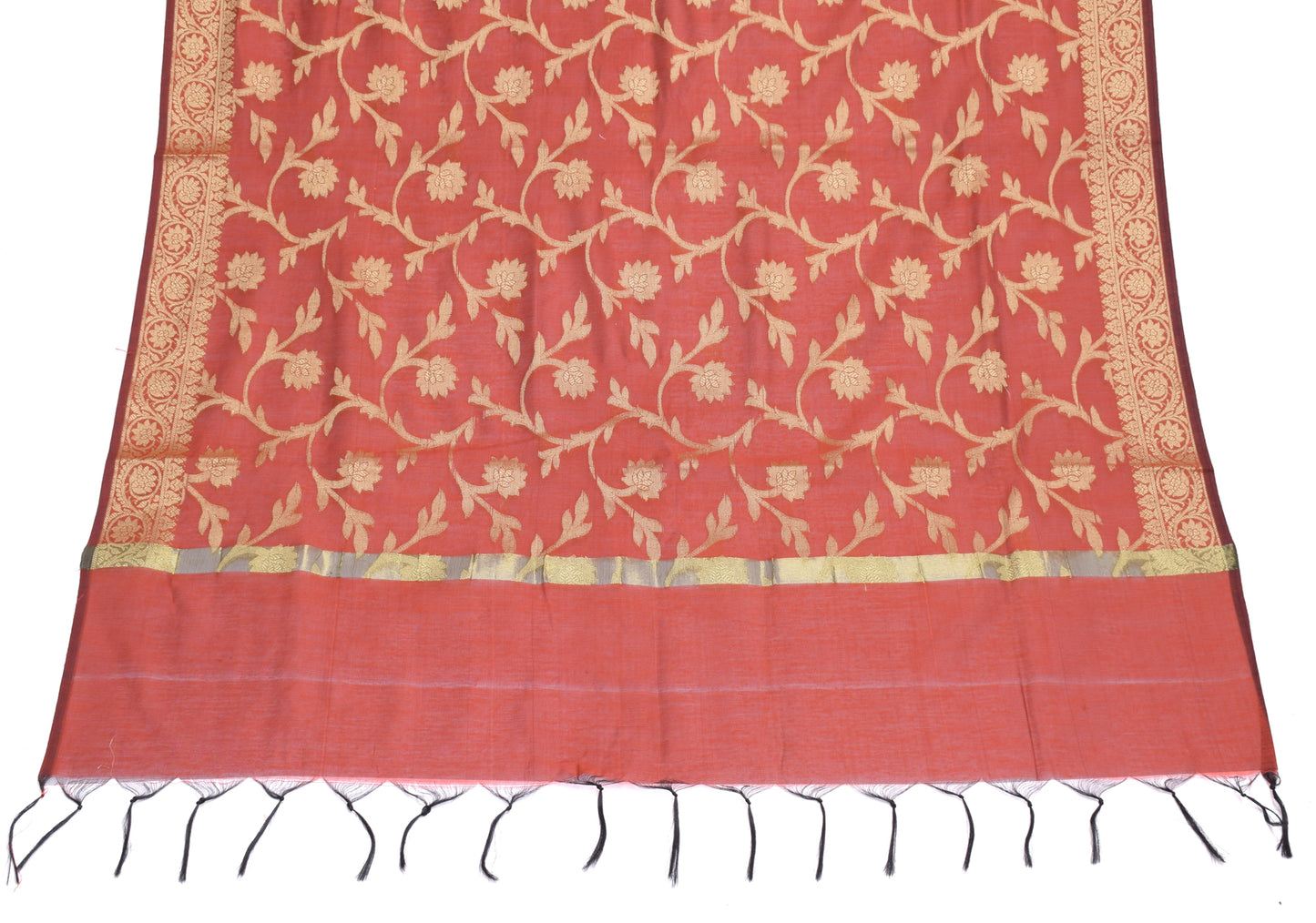 Rust Banarasi Dupatta Indian Art Silk Woven Resham Brocade Long Stole Scarves