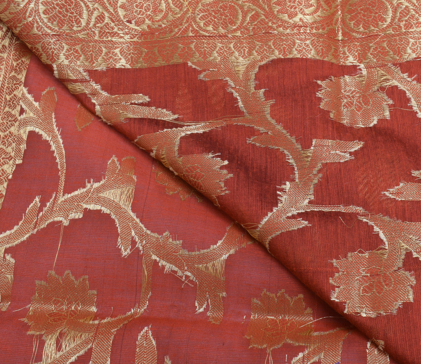 Rust Banarasi Dupatta Indian Art Silk Woven Resham Brocade Long Stole Scarves