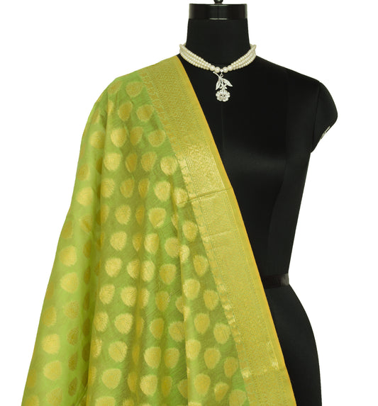 Green Banarasi Dupatta Indian Art Silk Woven Zari Brocade Long Stole Scarves