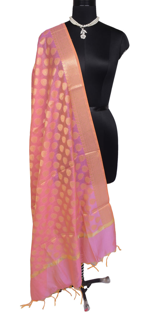 Pink Banarasi Dupatta Indian Art Silk Woven Zari Brocade Long Stole Scarves