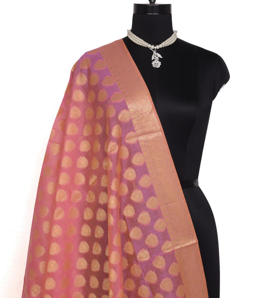 Pink Banarasi Dupatta Indian Art Silk Woven Zari Brocade Long Stole Scarves