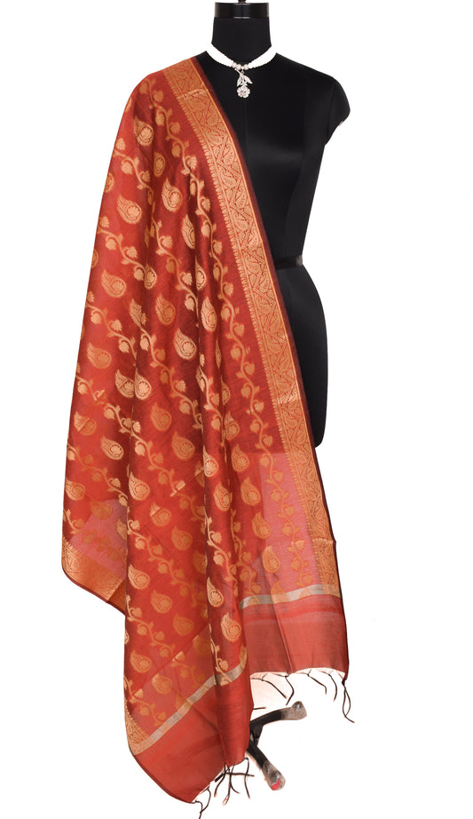 Rust Banarasi Dupatta Indian Art Silk Woven Resham Brocade Long Stole Scarves