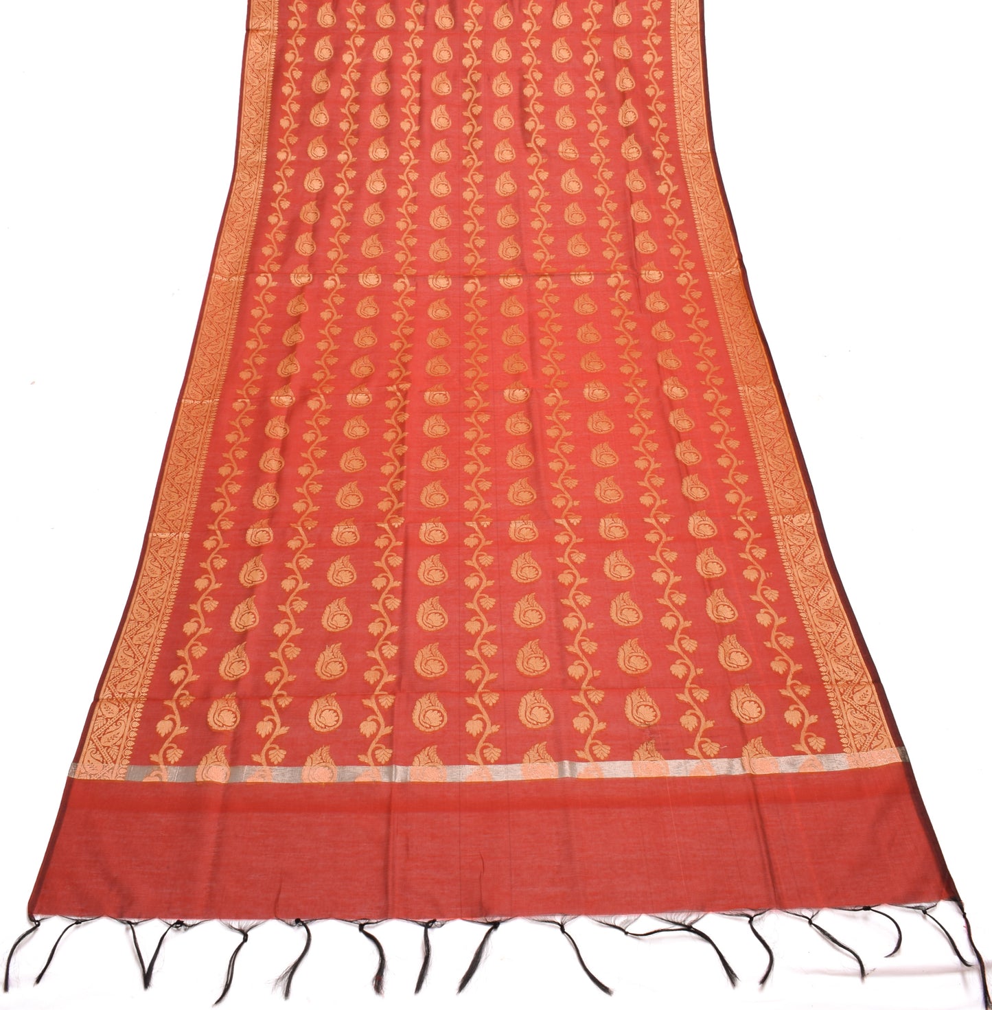 Rust Banarasi Dupatta Indian Art Silk Woven Resham Brocade Long Stole Scarves