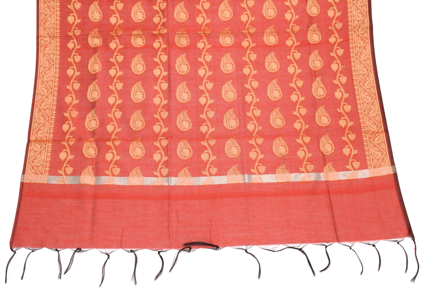 Rust Banarasi Dupatta Indian Art Silk Woven Resham Brocade Long Stole Scarves