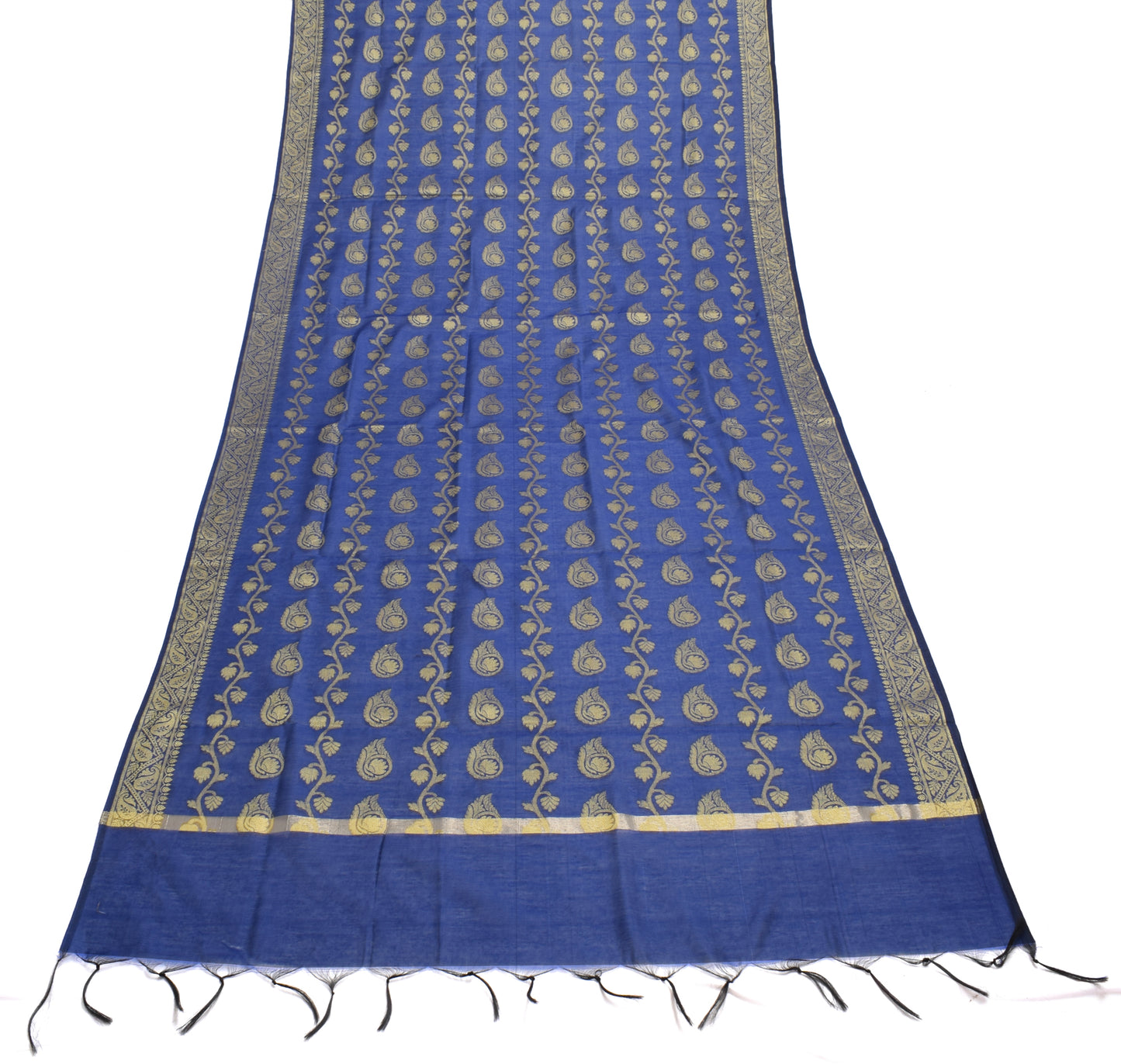 Blue Banarasi Dupatta Indian Art Silk Woven Resham Brocade Long Stole Scarves
