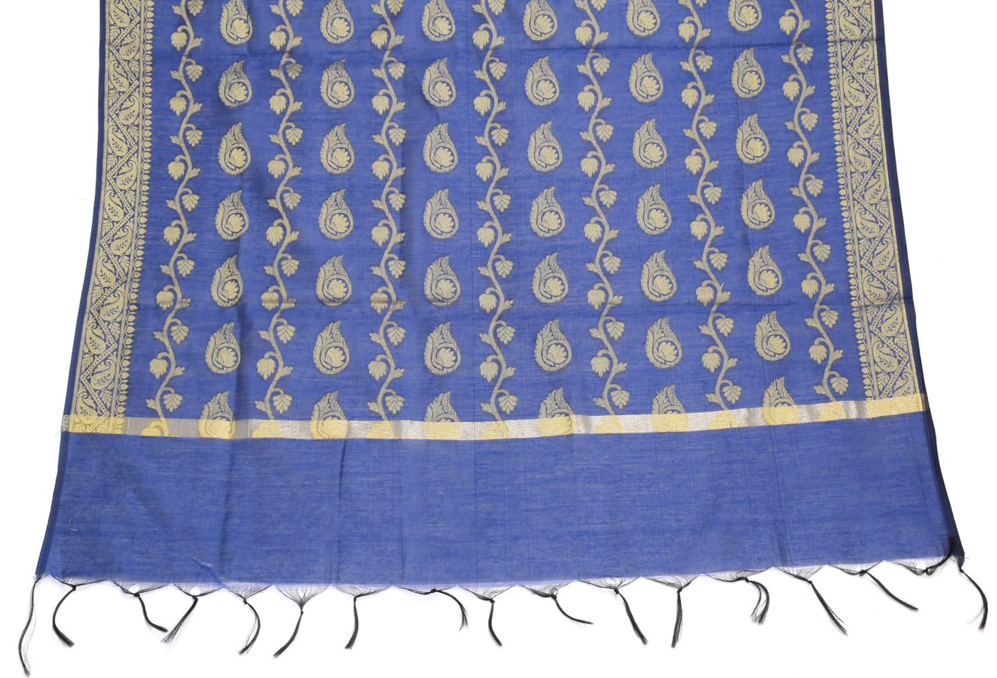 Blue Banarasi Dupatta Indian Art Silk Woven Resham Brocade Long Stole Scarves