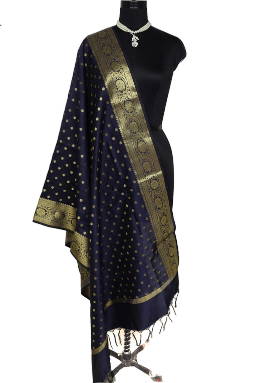 Blue Banarasi Dupatta Indian Art Silk Woven Zari Brocade Long Stole Scarves