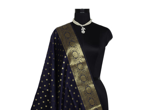 Blue Banarasi Dupatta Indian Art Silk Woven Zari Brocade Long Stole Scarves