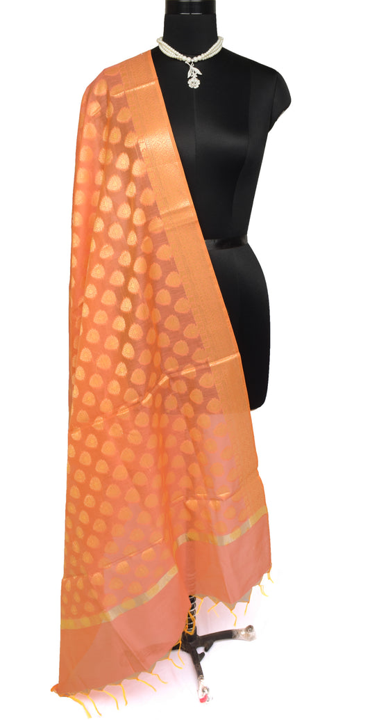 Peach Banarasi Dupatta Indian Art Silk Woven Zari Brocade Long Stole Scarves