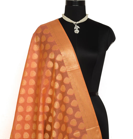 Peach Banarasi Dupatta Indian Art Silk Woven Zari Brocade Long Stole Scarves