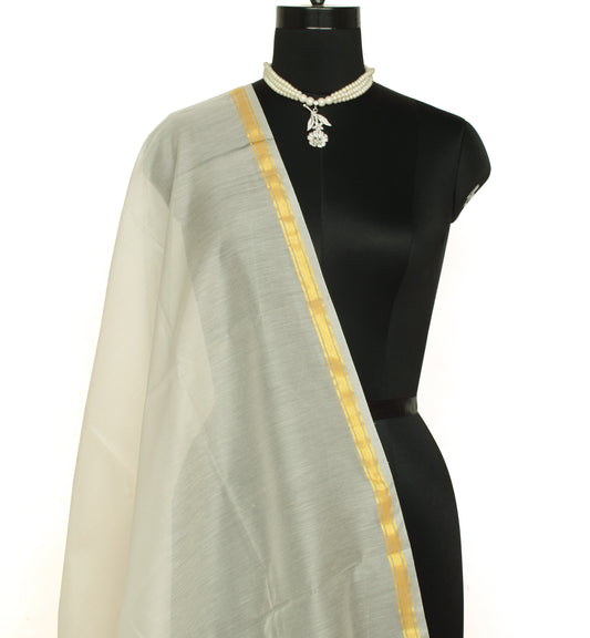 Cream Banarasi Dupatta Indian Art Silk Woven Zari Brocade Long Stole Scarves