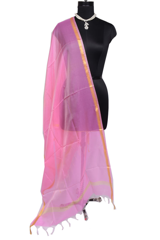 Pink Banarasi Dupatta Indian Art Silk Woven Zari Brocade Long Stole Scarves