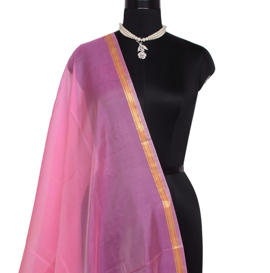 Pink Banarasi Dupatta Indian Art Silk Woven Zari Brocade Long Stole Scarves