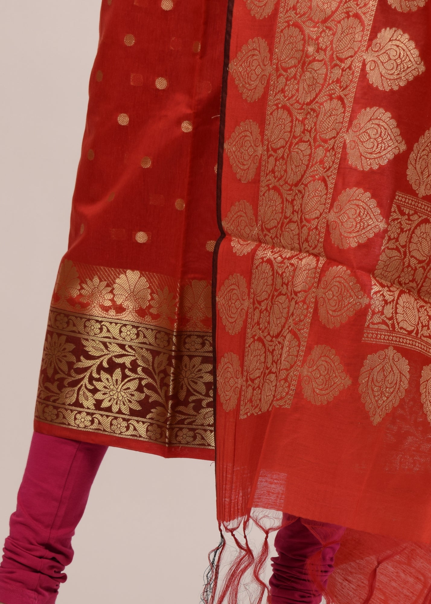 Banarasi Cotton Silk Dress Material Woven Salwar Kameez Dupatta Suit Set Red