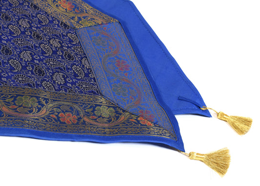 Blue Indian Table Runner Banarasi Silk Brocade Paisley Dining Home Decor Cloth