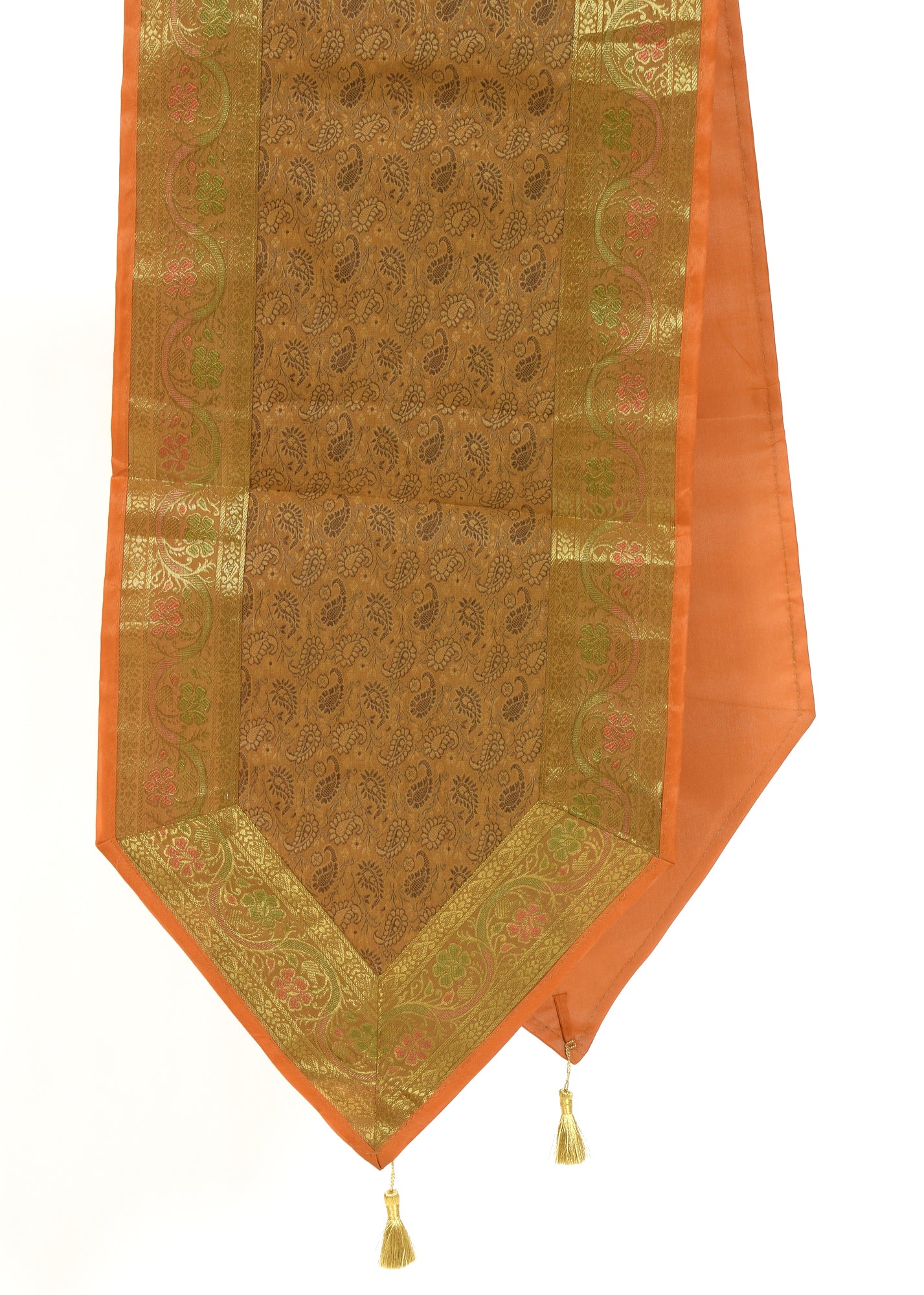 Mustard Indian Banarasi Silk Brocade Paisley Table Runner Dining Decor Cloth
