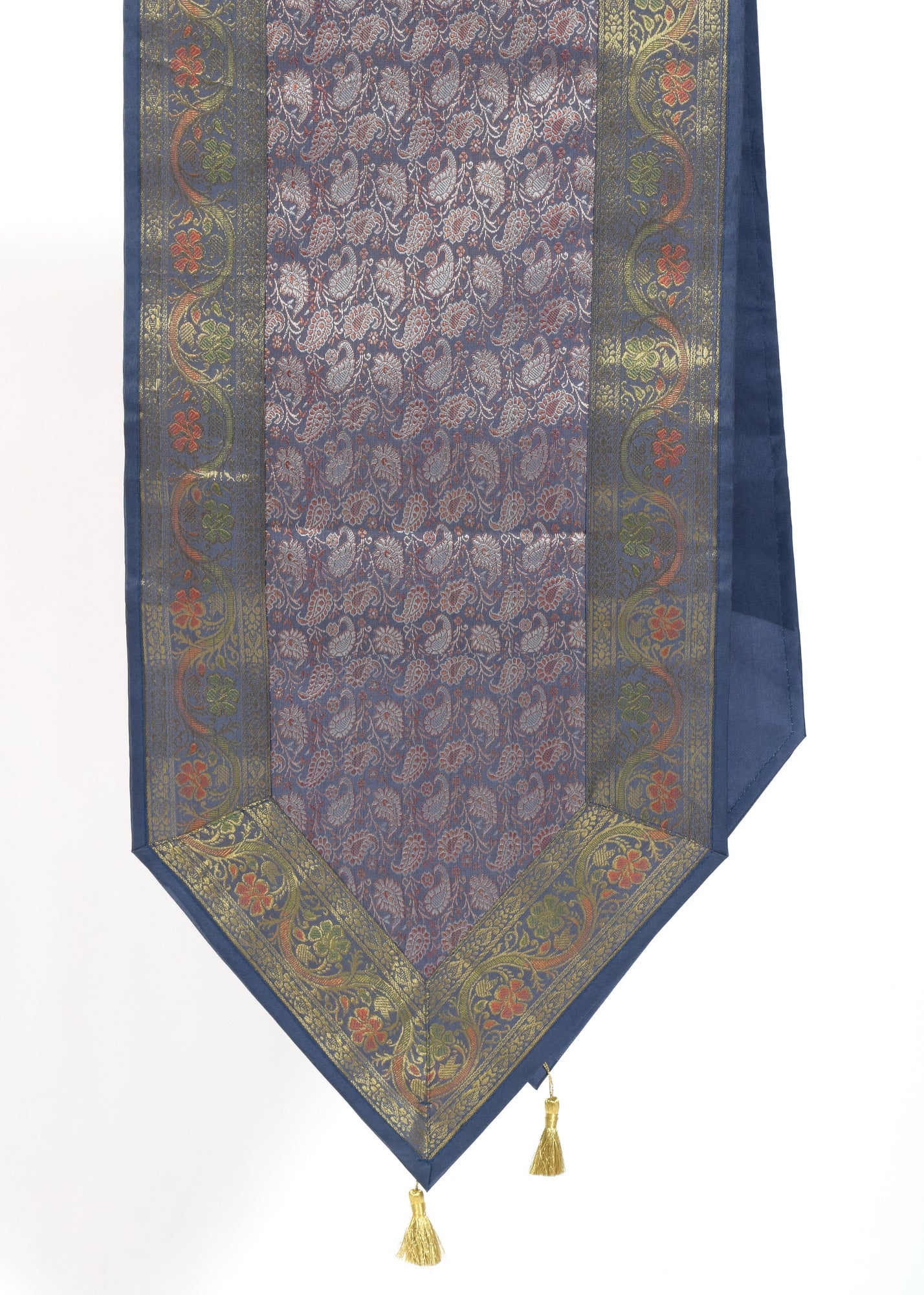 Gray Table Runner Dining Decor Indian Banarasi Silk Brocade Paisley Gift Cloth