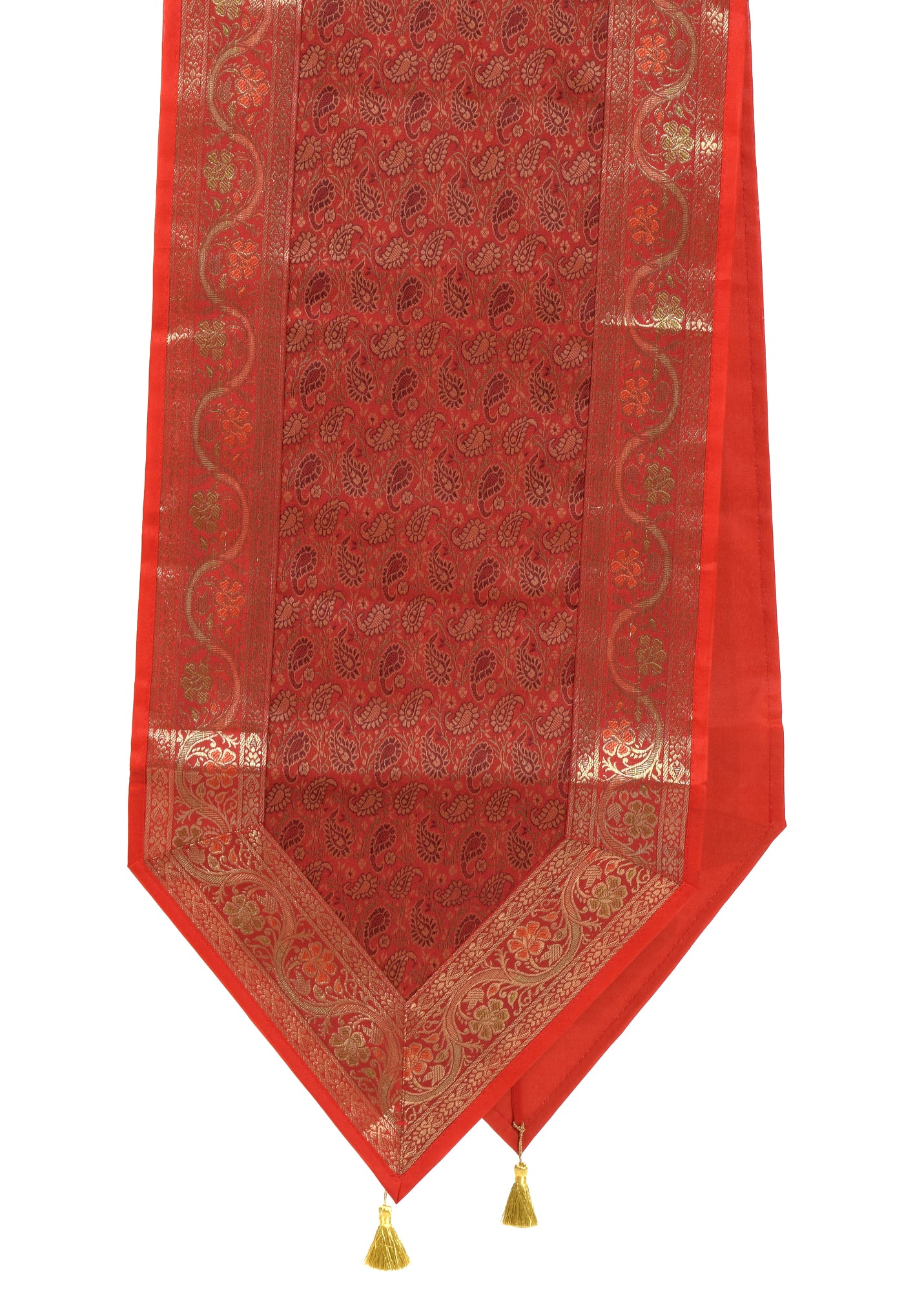 Red Maroon Table Runner Dining Decor Indian Banarasi Silk Brocade Paisley Cloth